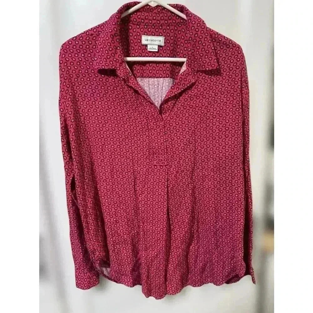 Liz Claiborne Women's Blouse,‎ Pink Long Sleeve Size L